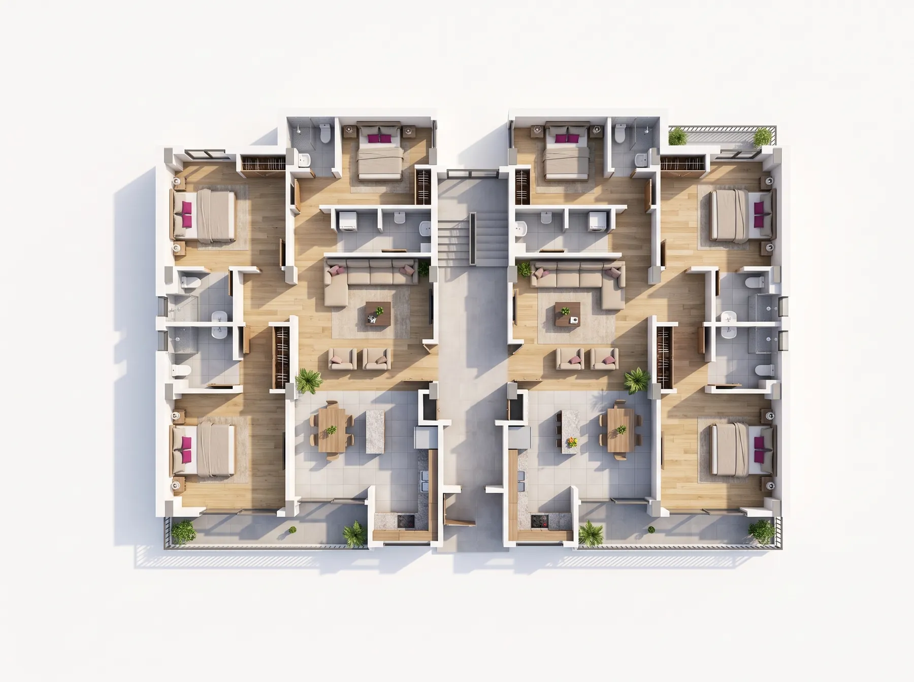 Vue 3D aménagée d’un étage courant (mobilier à titre indicatif)
